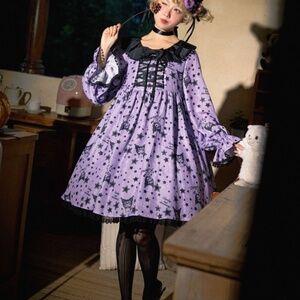 Kuromi and Stars Print Sweet Lolita OP Dress